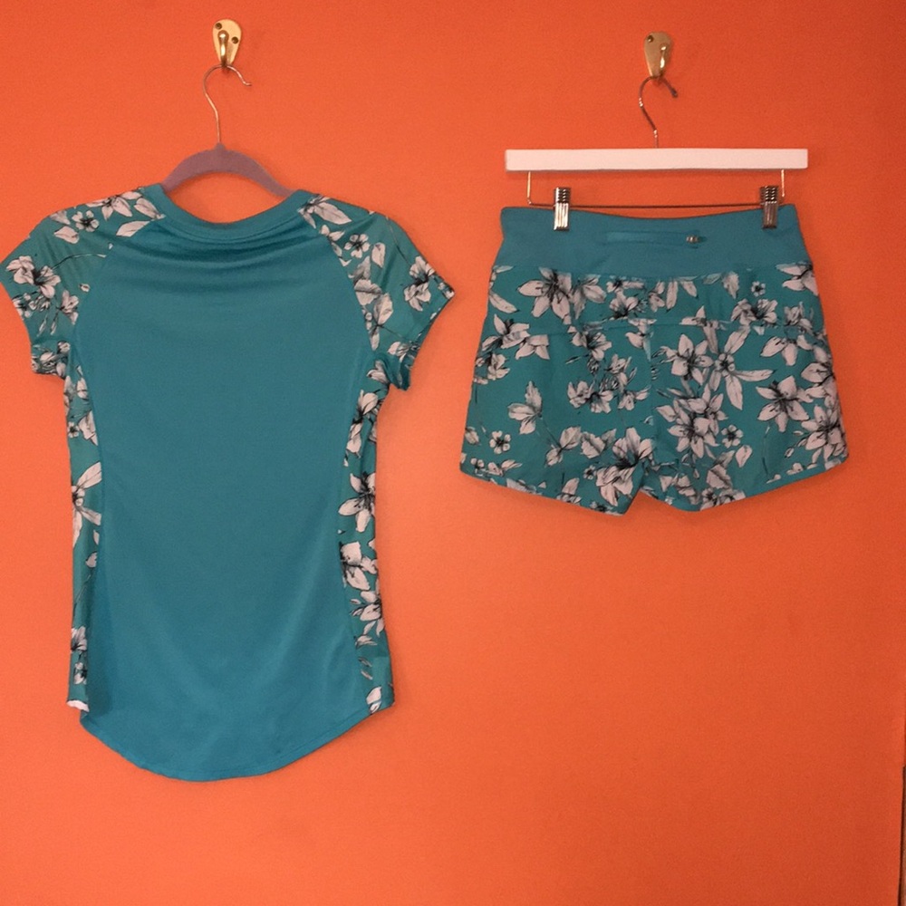 Reel Legends Teal Floral Rash Guard Swim Set XS/S 2/4 2 Piece Athletic Swimsuit - Picture 5 of 17